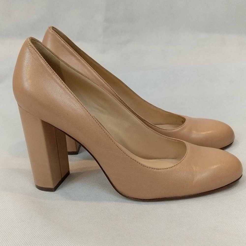 Nine West Blush Nude Leather Block Heels | Size 9